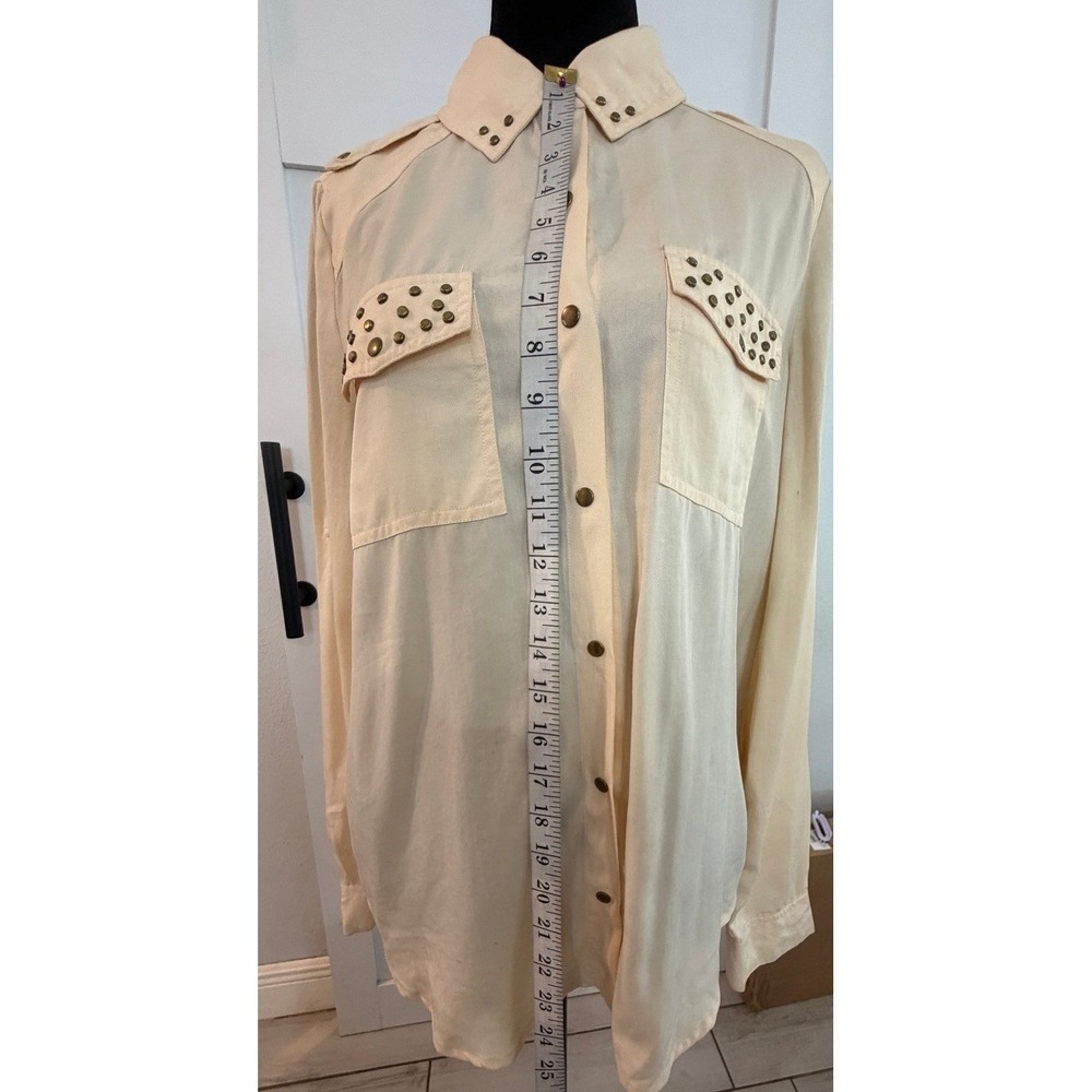Love 21 Forever 21 Studded Button Down Shirt Cream Lyocell Long Sleeve Medium